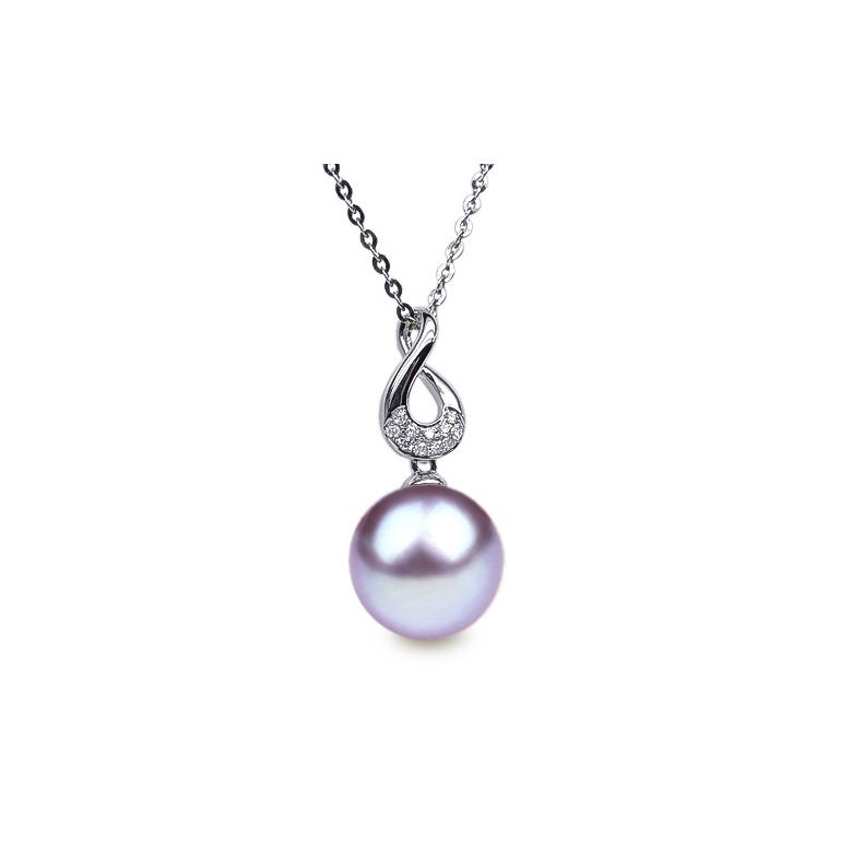 Pendentif twist or blanc - Perle de culture d'eau douce, diamants - 6