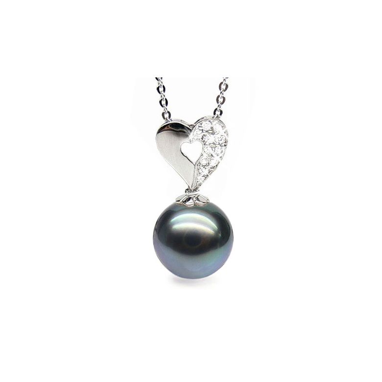 Pendentif en forme de coeur - Perle de Tahiti - Or blanc, diamants - 1