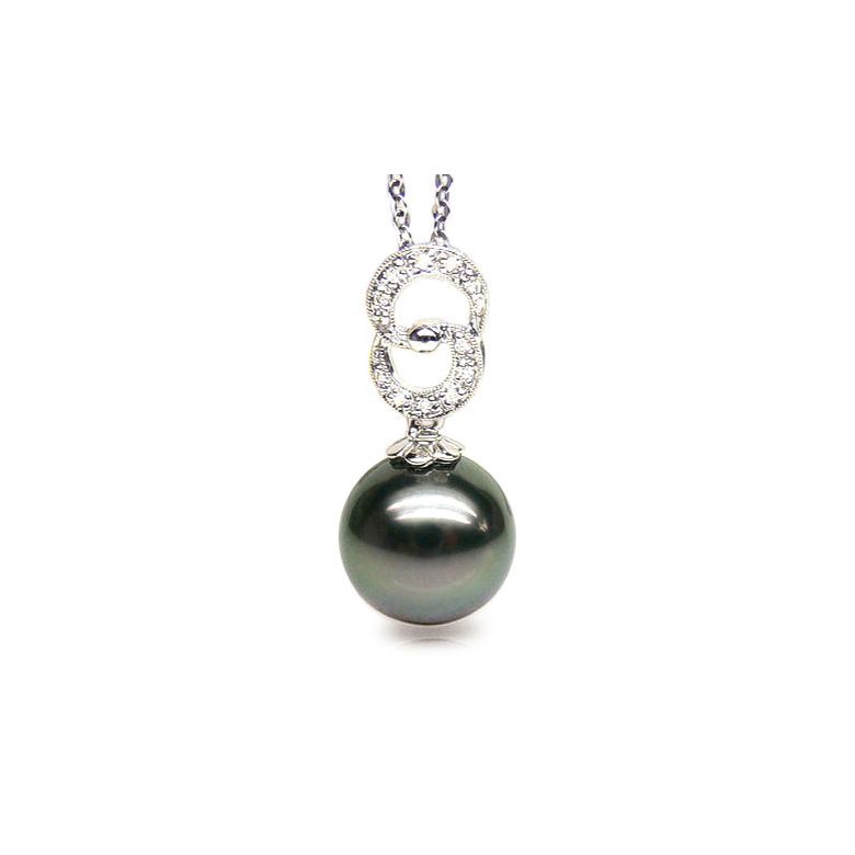 Pendentif élégance - anneaux 8 - Perle de Tahiti - Or blanc, diamants - 1