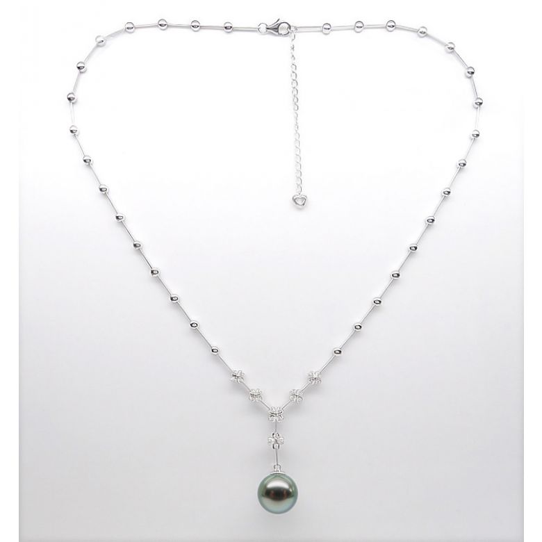 Collier pendentif or blanc, diamants et perle de Tahiti 13/14mm - 4