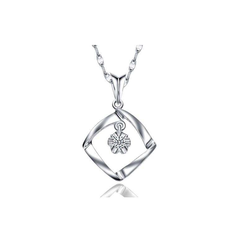 Pendentif diamant or blanc carrelet incurvé - Diamant solitaire - 1