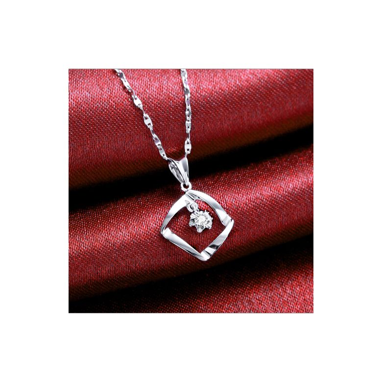 Pendentif diamant or blanc carrelet incurvé - Diamant solitaire - 4