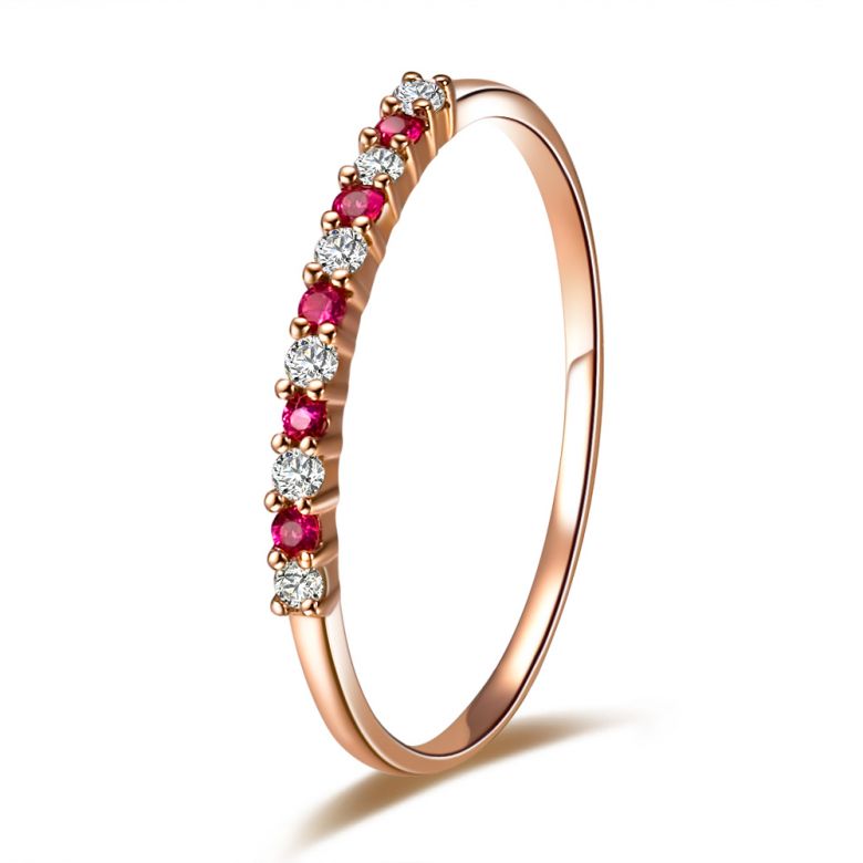 Bague anneau rubis, diamants - Or rose 18 carats - 1