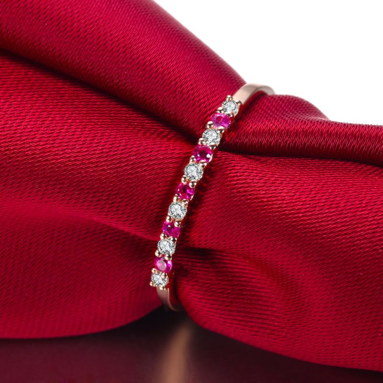 Bague anneau rubis, diamants - Or rose 18 carats - 3