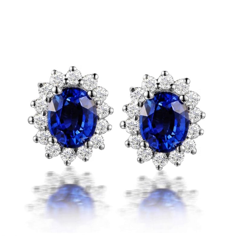 Boucle d oreille fleur de bleuet  Saphir, diamant or blanc - 1