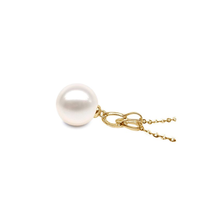 Pendentif 2 anneaux avec perle de culture - Or jaune, diamants pavés - 5