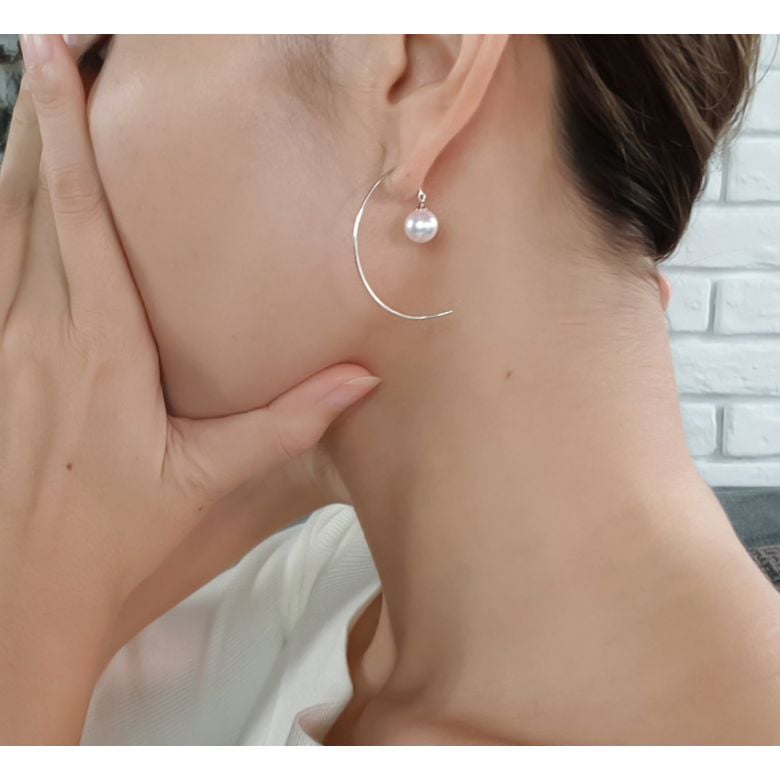 Crochet d'oreilles Simplicity. Perles Akoya Or blanc. Minimaliste - 4