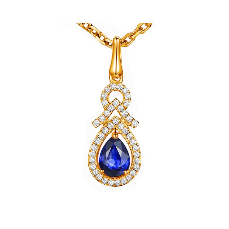 Pendentif Or jaune 18 carats - Saphir et diamants en poire - 1
