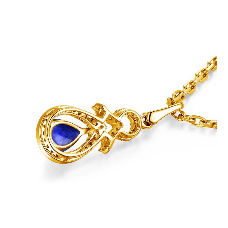 Pendentif Or jaune 18 carats - Saphir et diamants en poire - 7
