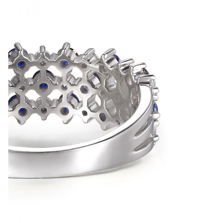 Bague damier saphir & diamant, Or blanc | San Lorenzo - 7