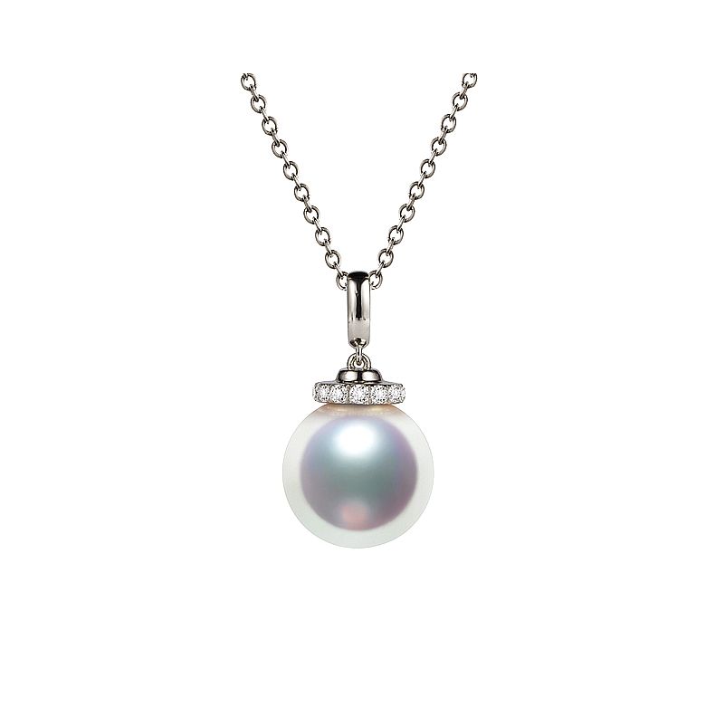 Pendentif Ojo. Perle Akoya Japon. Couronne Diamants, Or blanc - 1