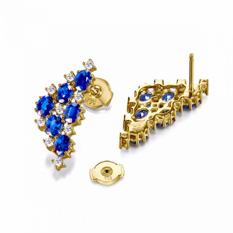 Boucle d oreille Triangle des Bermudes - Saphir, or jaune, diamant - 3