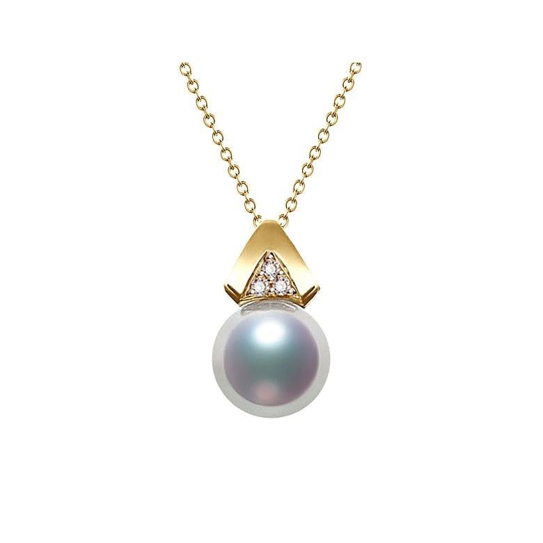 Pendentif triangulaire perle Akoya du Japon, Or jaune et diamants  - 1
