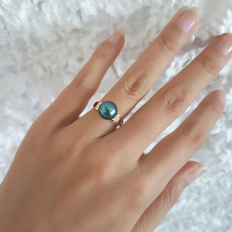 Bague Tahiti Nui - Or Jaune, Diamants & Perle de Tahiti | Gemperles - 2