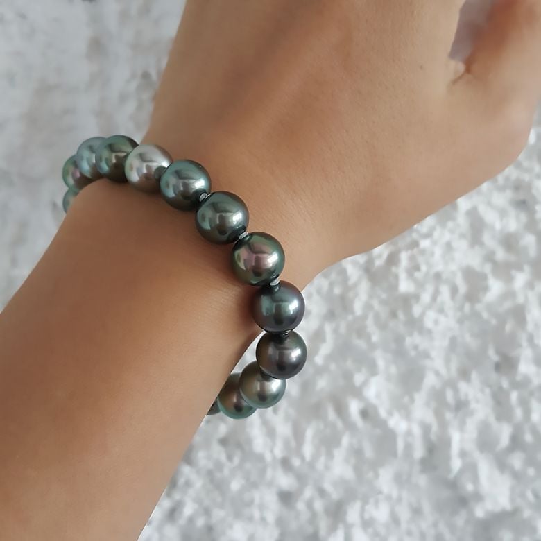 Bracelet perles de Tahiti multicolores - 9/10mm - Fermoir en or - 4