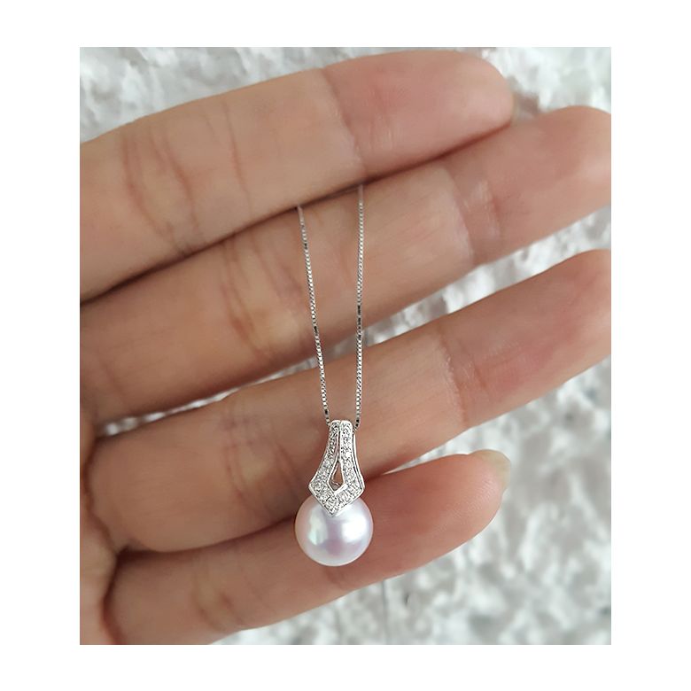Pendentif perle du Japon Akoya. Michiko. Or blanc et diamants - 2