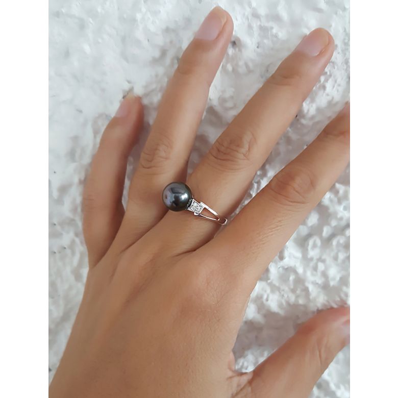 Bague Tahiti Nui - Or Blanc, Diamants & Perle de Tahiti | Gemperles - 2