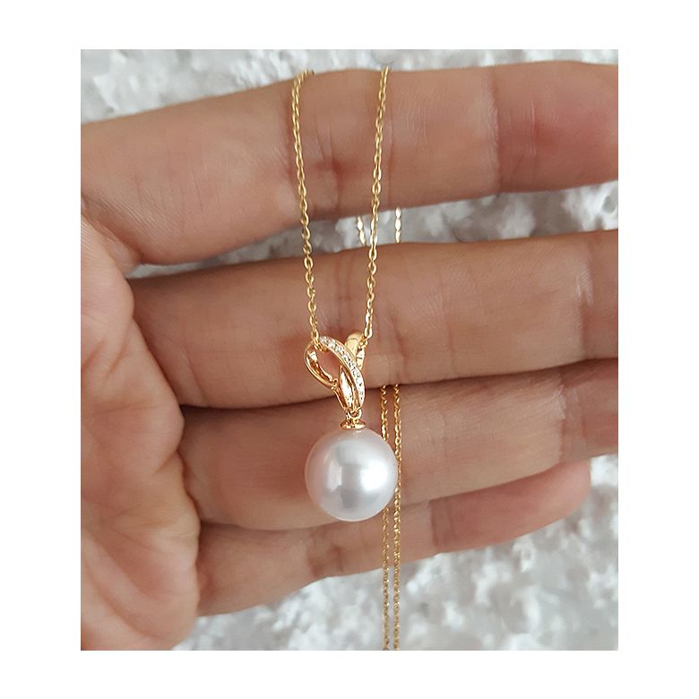 Pendentif bélière entrelacée or jaune - Perle de Chine blanche - 2