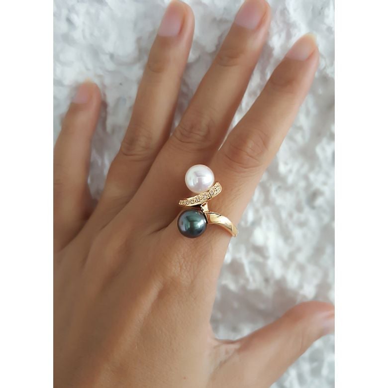Toi et Moi Bague - Perles de Tahiti, Akoya - Or jaune - 2