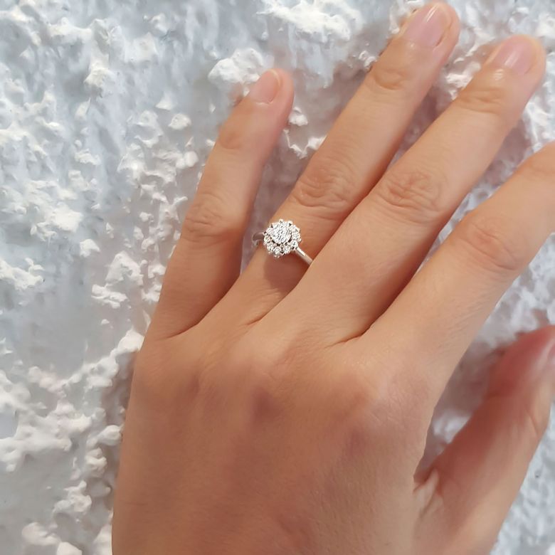 Bague Platine Solitaire - Coeur Caillouté - Diamants pavés | Coeur Caillouté - 5