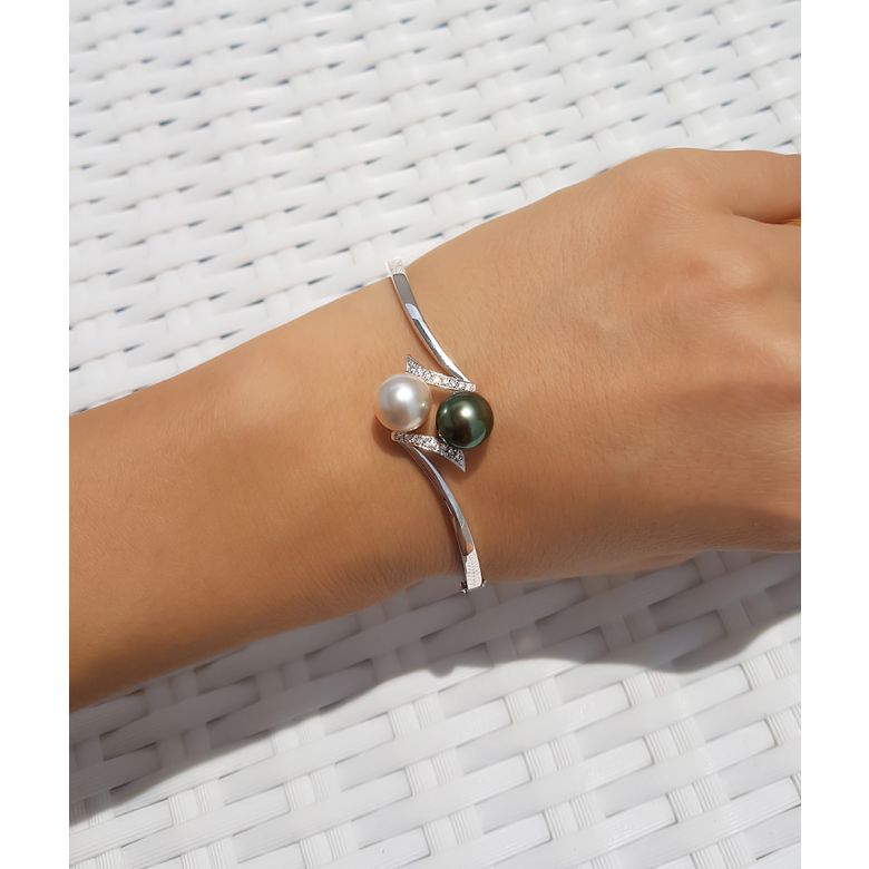 Bracelet or blanc, diamants et perles des mers du sud multicolores - 2