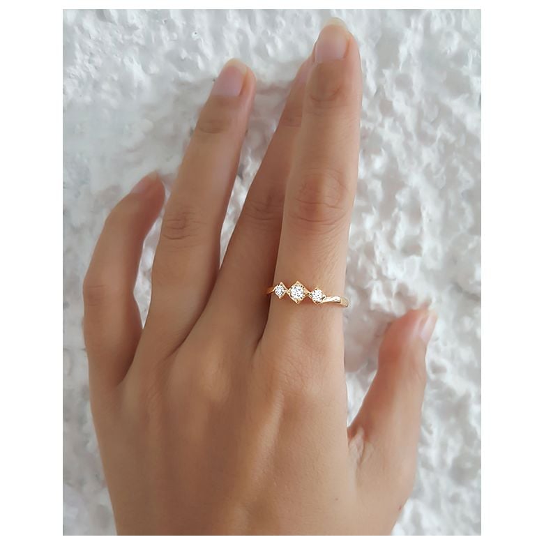 Bague fiançailles trilogie - Diamants 0.20ct - Or jaune 18 carats - 3