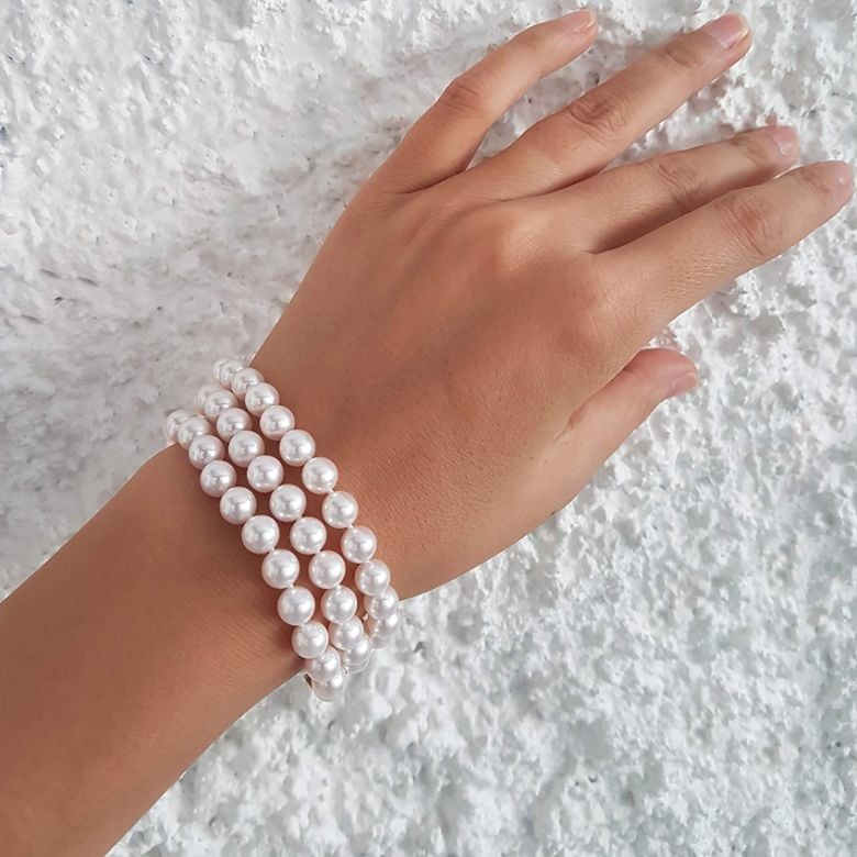 Bracelet 3 rangs - Bracelet perles Japon - Perle Akoya - 6.5/7mm - 3