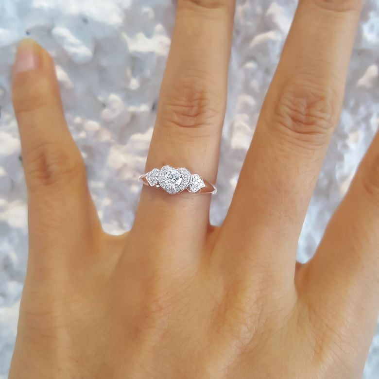 Bague Solitaire Coeurs Splendides - Platine & Diamants | Gemperles - 6