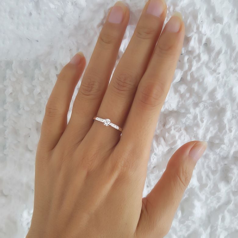 Alliance Solitaire Accompagné Diamants. Or Blanc | Gemperles - 6