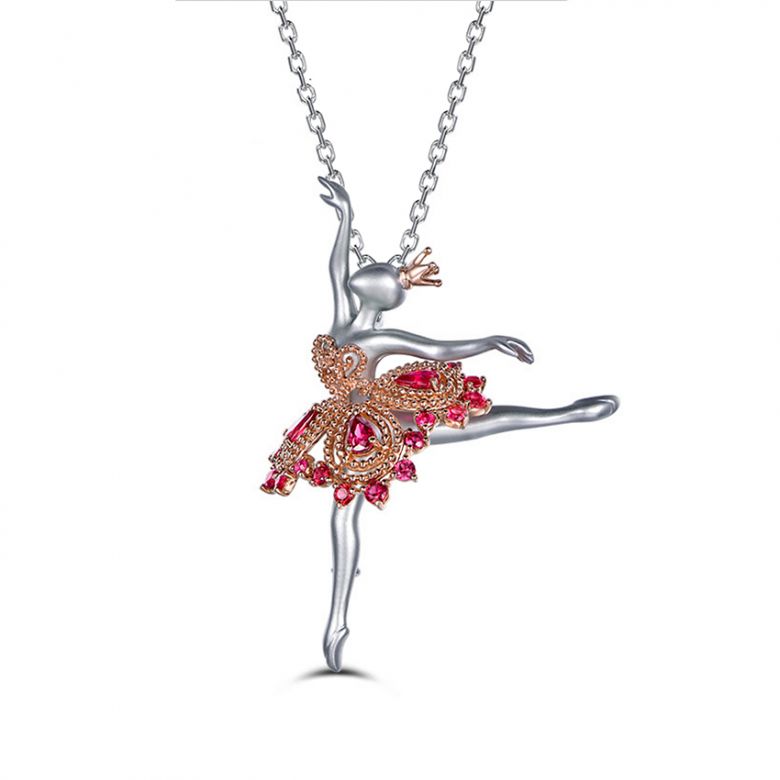 Pendentif Princesse Ballerina - Broche Or blanc - Rubis - 1