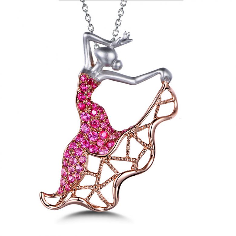 Pendentif Flamenco - Pendentif danseuse de flamenco - Or blanc & rose , Rubis - 1