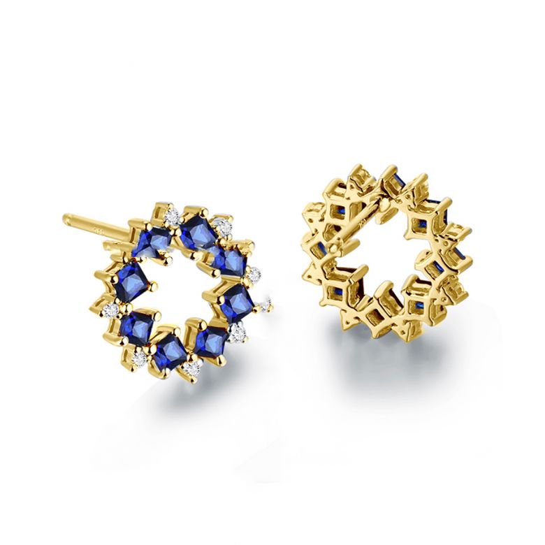 Boucle d oreille fleur de bleuet - Saphir, diamant, or jaune - 3