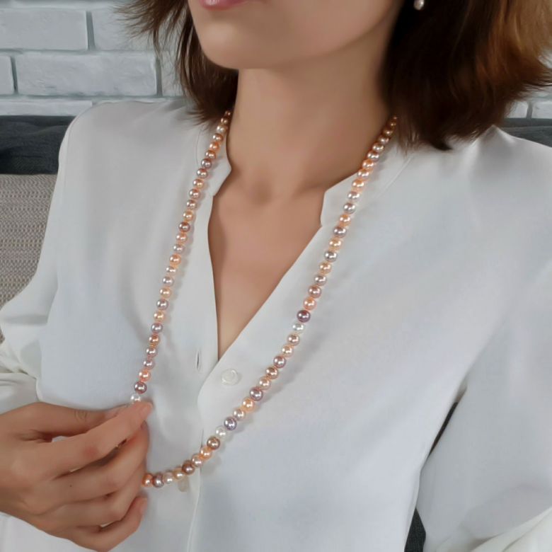 Collier perles multicolores - Perles de culture de Chine - 7.5/8mm  - 4