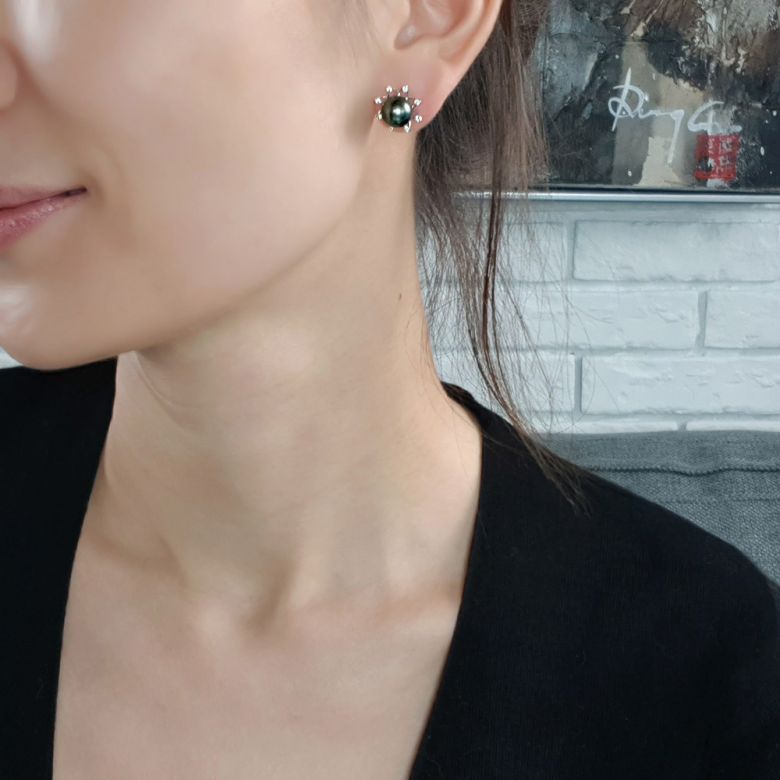 Boucles oreilles perles de Tahiti noires, 9/10mm, GEMME - 5
