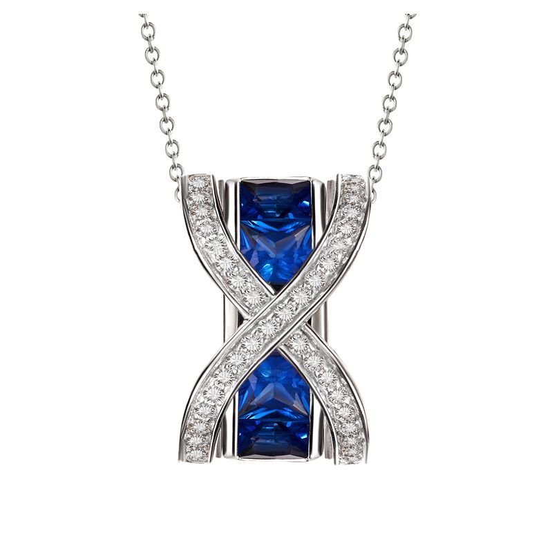 Pendentif sens de nos vies. En diamants, saphirs et or blanc - 2