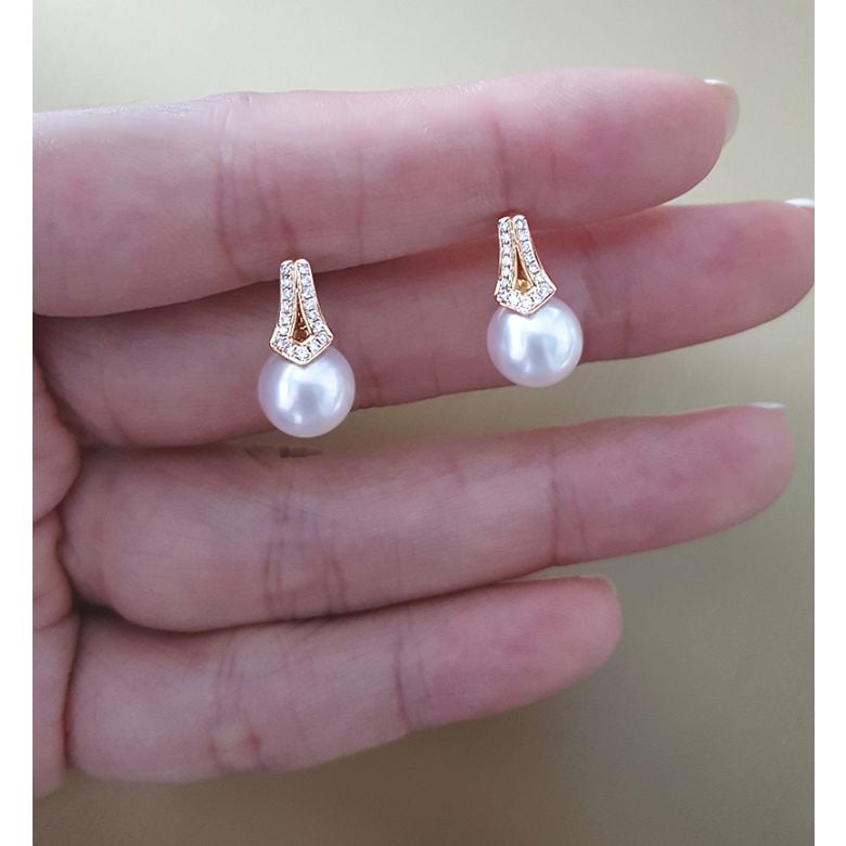 Boucles oreilles perles Japon. Pendants Michiko Or jaune, diamants. - 3