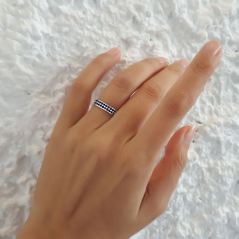 Bague Saphirs en rivière - Or blanc 18 carats - 6