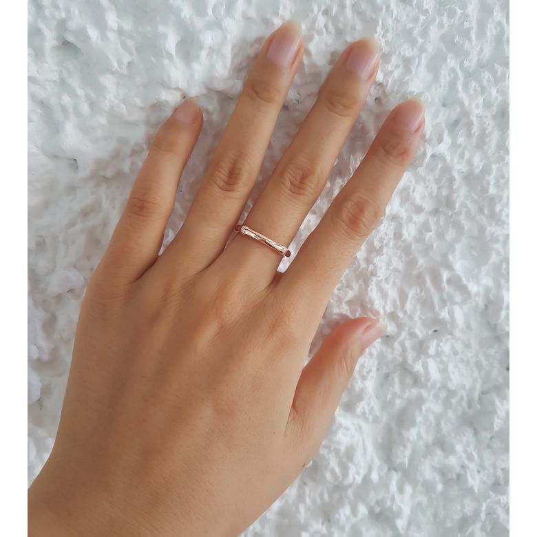 Bague bambou or rose 18cts - Anneau luxe et pierres diamants - 5
