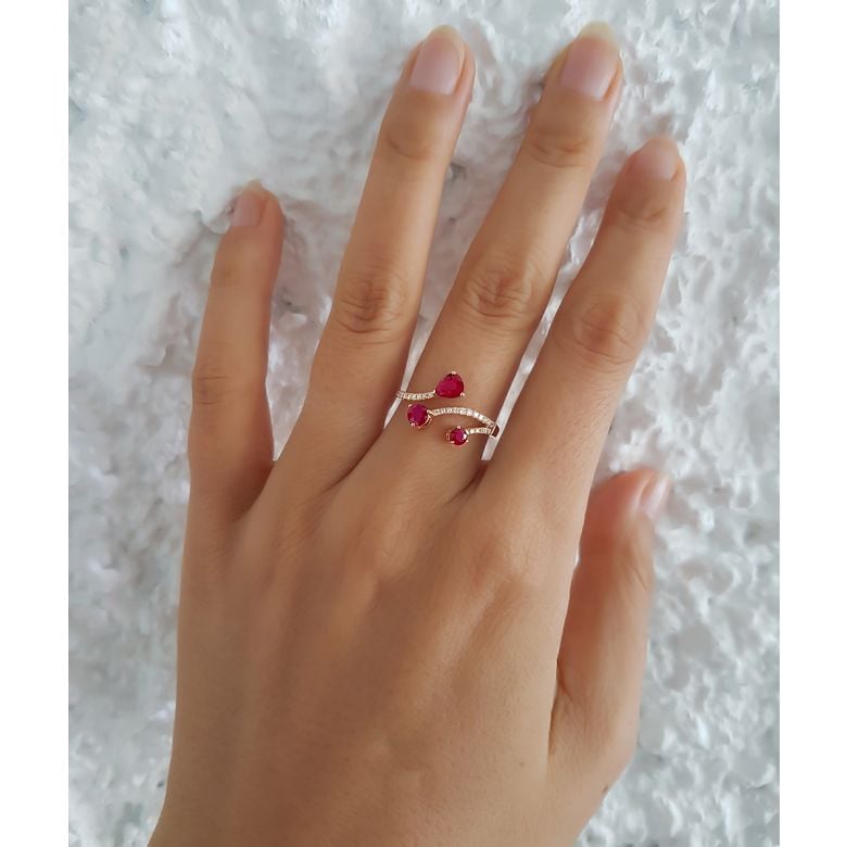 Bague larmes de rubis - Diamants, or jaune - 2