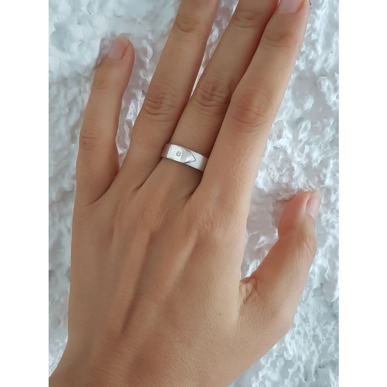 Alliance moderne et sobre pour Homme - Or blanc 750/1000  - Diamant - 3