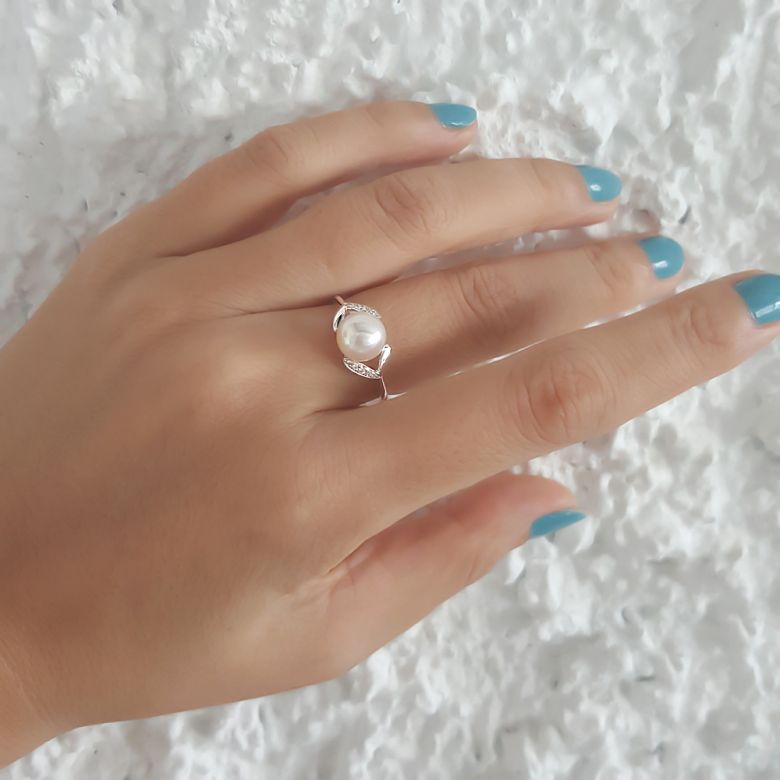 Bague pétales Or blanc, diamants et perles Akoya Japon - 9