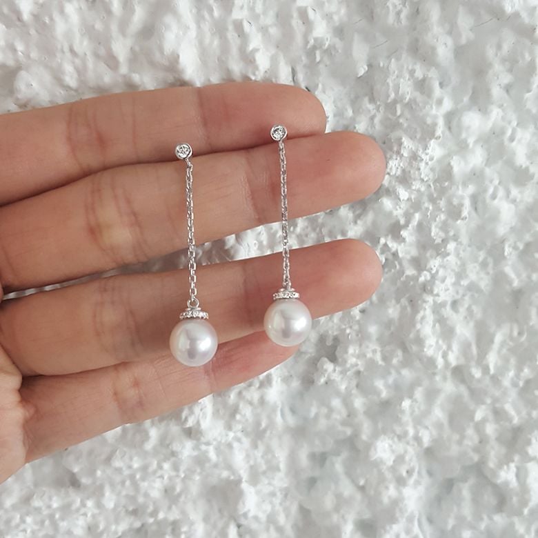 Pendantes chainette forçat. Perles Akoya Or blanc et diamants - 5