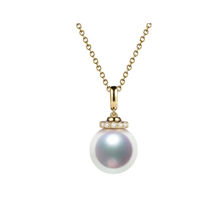 Pendentif Ojo. Perle Akoya Japon. Couronne Diamants, Or jaune - 1