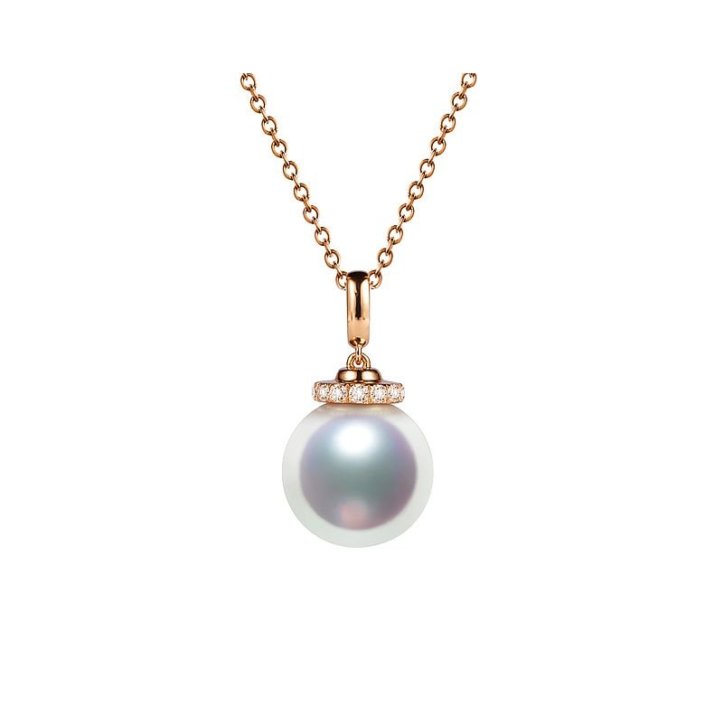 Pendentif Ojo. Perle Akoya Japon. Couronne Diamants, Or rose - 1