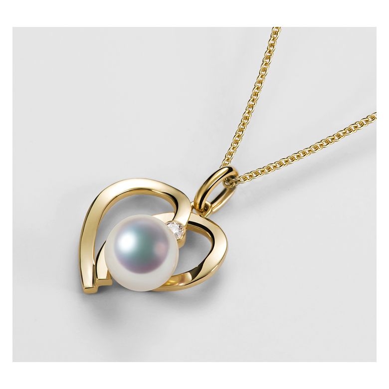 Pendentif Chiaky. Coeur moderne Or jaune. Perle Akoya, Diamant - 3