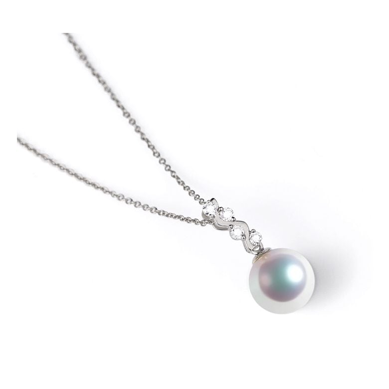 Pendentif danse du serpent. Perle Akoya, Or blanc, diamants. - 6