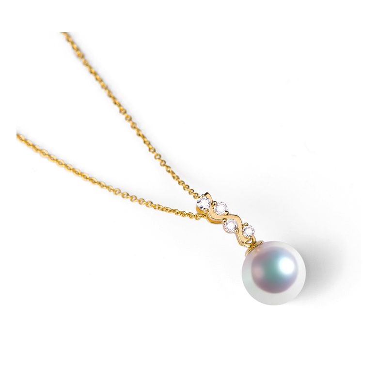 Pendentif danse du serpent. Perle Akoya, Or jaune, diamants. - 6