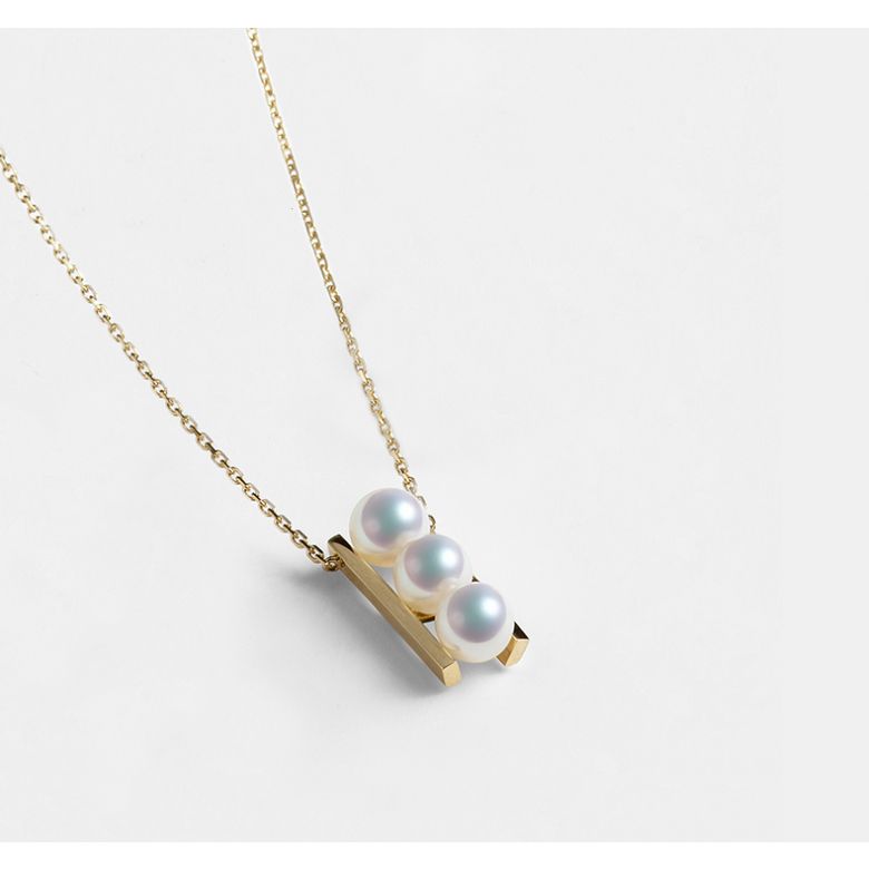 Pendentif 3 perles Akoya et or jaune. Disposition rail. Takana - 8