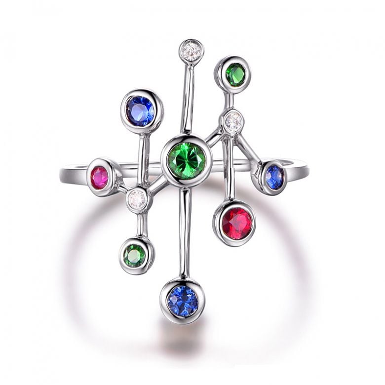 Bague gouttes d’amour. Or blanc, pierres précieuses - 1