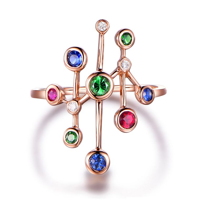 Bague Or rose, pierres précieuses. Gouttes d'amour - 1